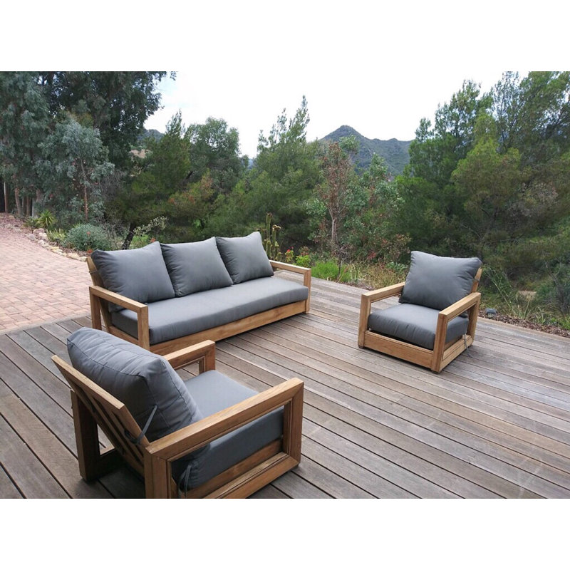 Rosecliff Heights Helen 3 Piece Teak Sunbrella Sofa Seating Group with Sunbrella Cushions Wayfair